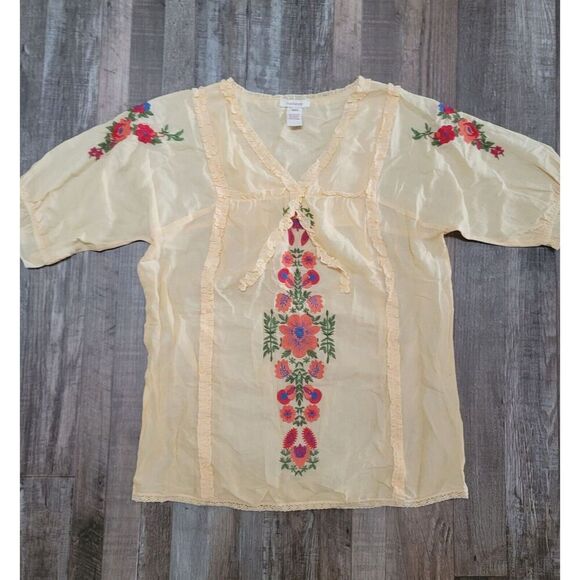 Sundance Yellow Floral Embroidered Peasant Blouse Cotton Size S - Picture 3 of 7